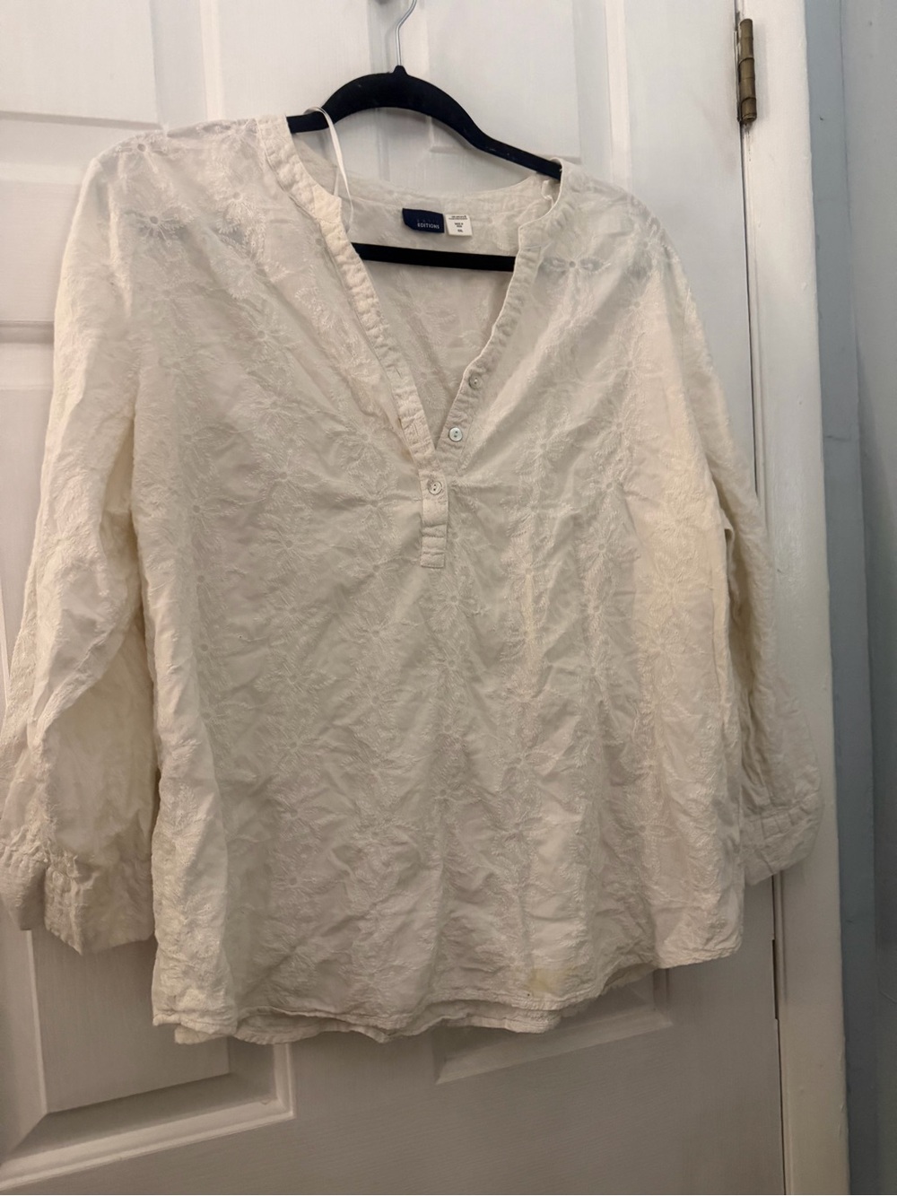 Basic Editions XXL White Embroidered Eyelet Cotton Blouse